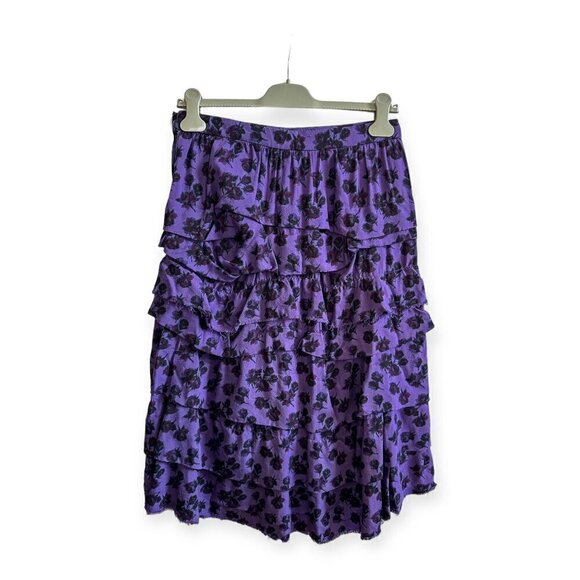 COMME DES GARÇONS Tricot  Floral Print Wool Tiered Midi Skirt - Picture 2 of 14